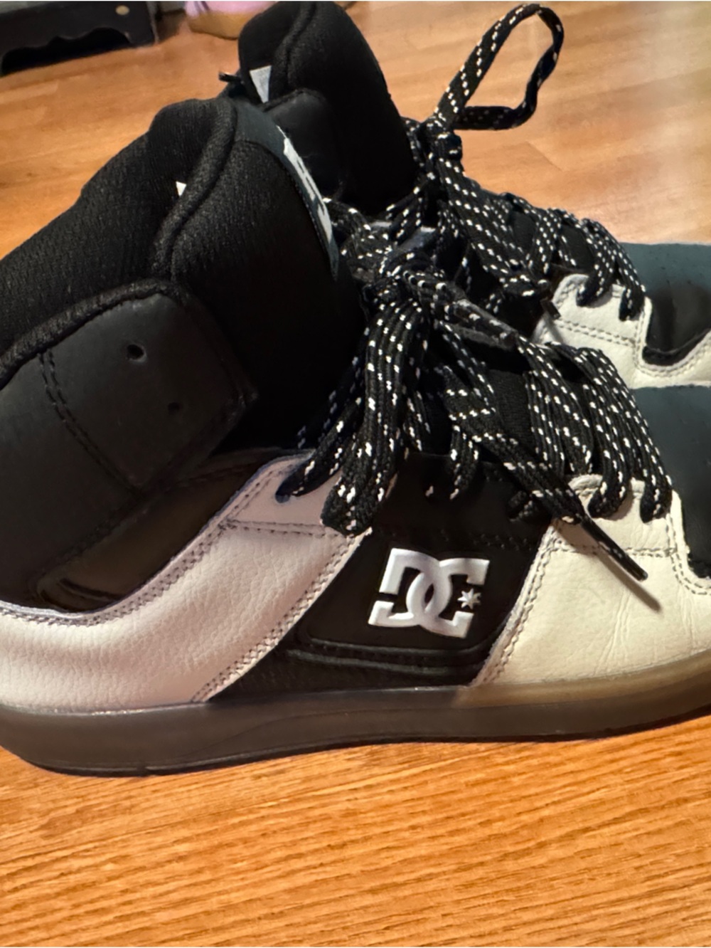 DC Kids Black and White High-Top Skate Sneakers